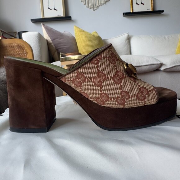 Gucci Houdan Platform Heel in Canvas & Suede - Picture 1 of 7